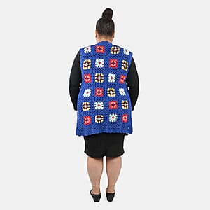 Tamsy Blue Traditional Handwoven Crochet Vest - One Size Fits Most