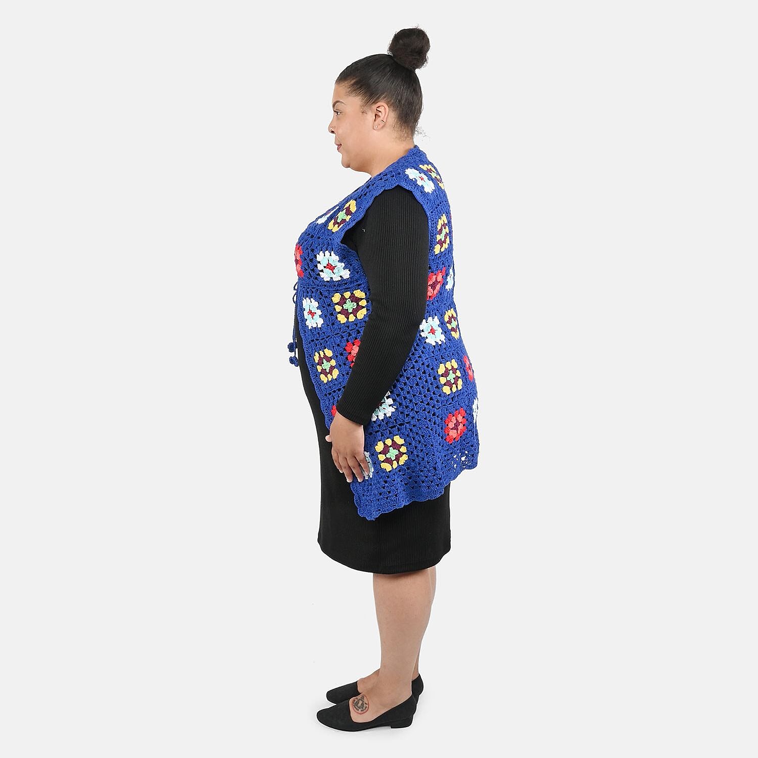 Tamsy Blue Traditional Handwoven Crochet Vest - One Size Fits Most