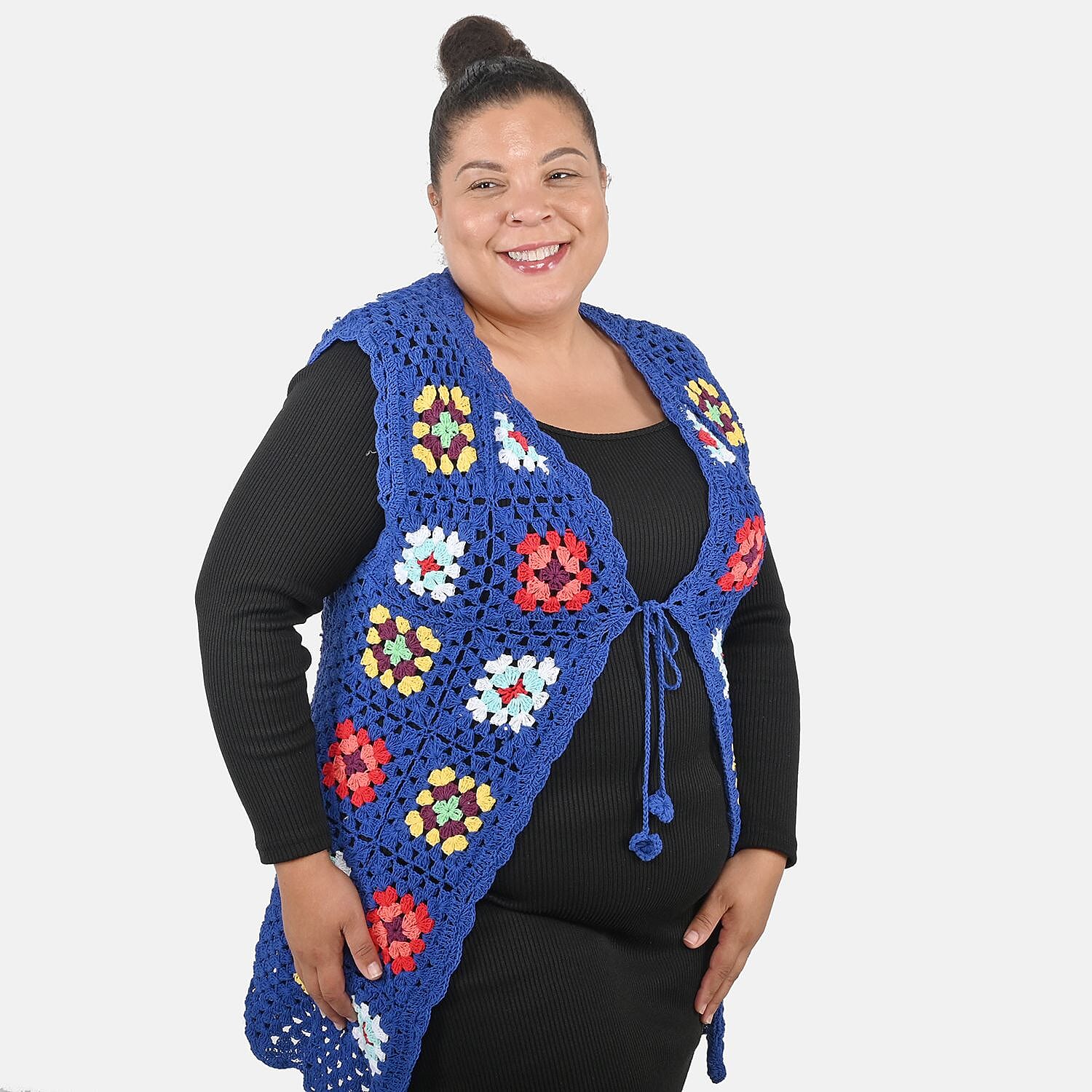 Tamsy Blue Traditional Handwoven Crochet Vest - One Size Fits Most