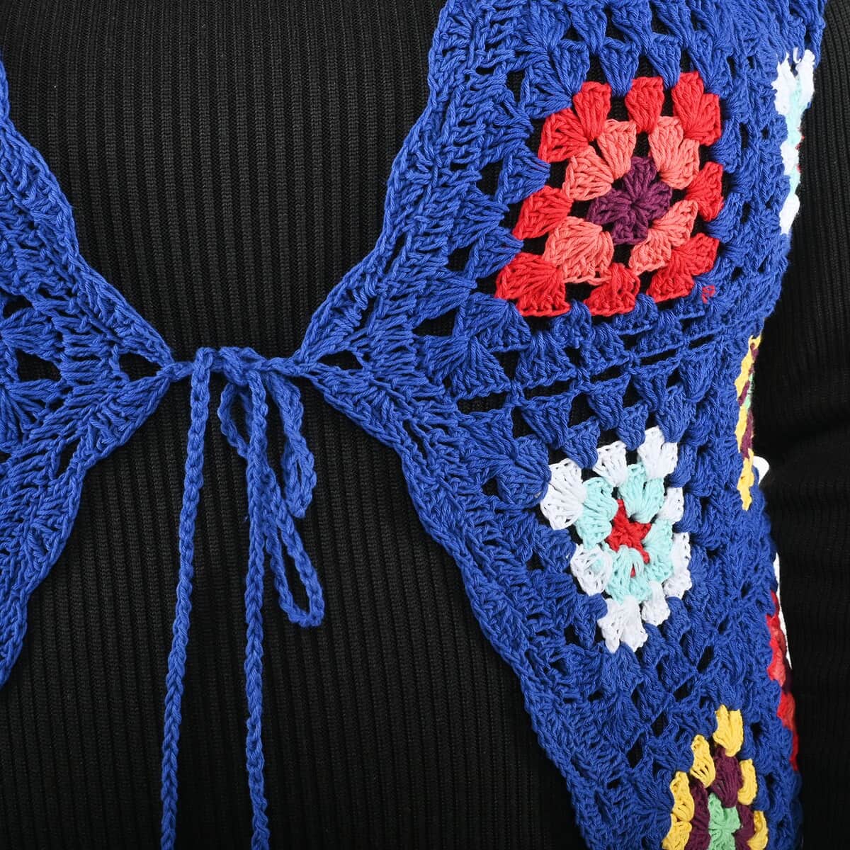 Tamsy Blue Traditional Handwoven Crochet Vest - One Size Fits Most image number 4