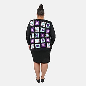 Tamsy Black and Purple Traditional Handwoven Crochet Vest - One Size Fits Most