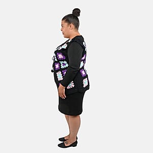 Tamsy Black and Purple Traditional Handwoven Crochet Vest - One Size Fits Most