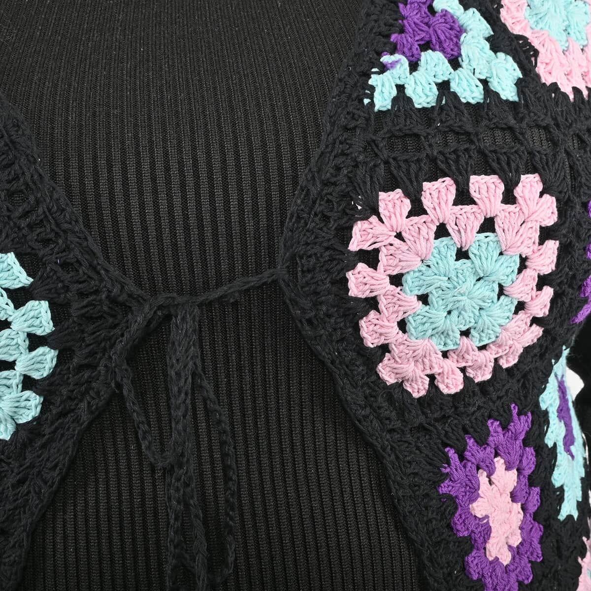 Tamsy Black and Purple Traditional Handwoven Crochet Vest - One Size Fits Most image number 4