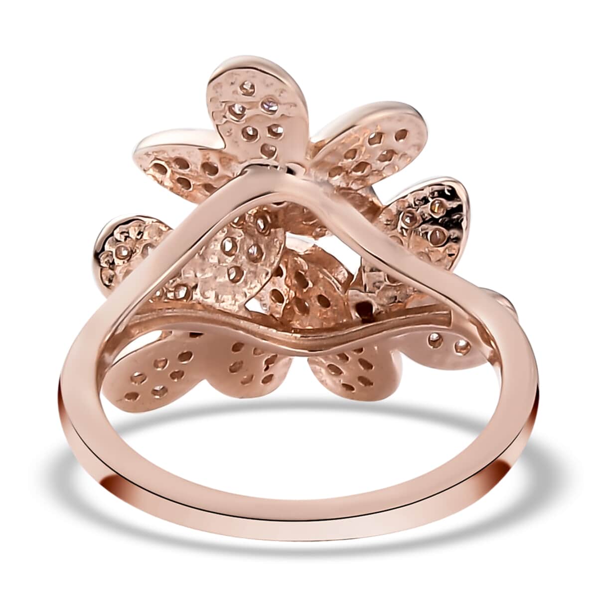 Natural Pink and White Diamond I3 Floral Butterfly Statement Ring in Vermeil Rose Gold Over Sterling Silver 0.50 ctw image number 4