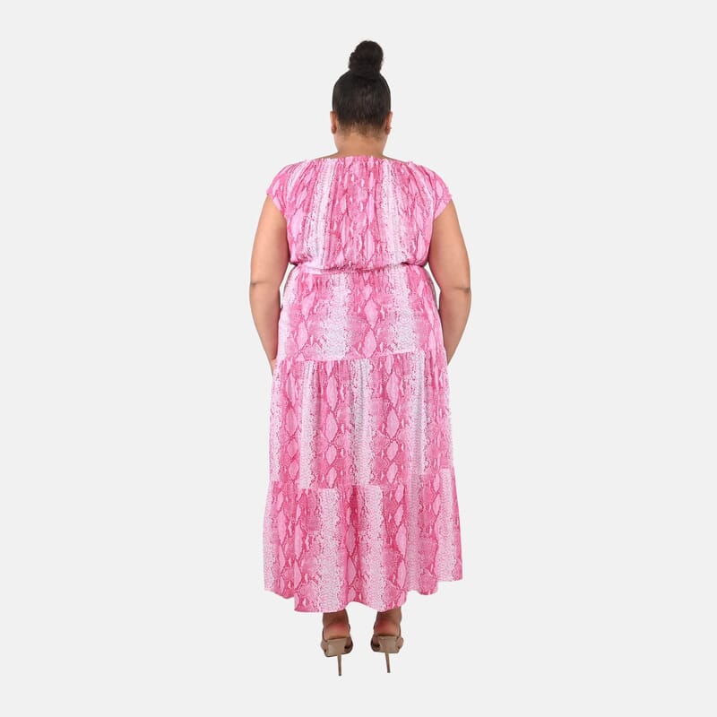Tamsy Pink Rayon Tropical Printed Maxi Dress - One Size Fits Most