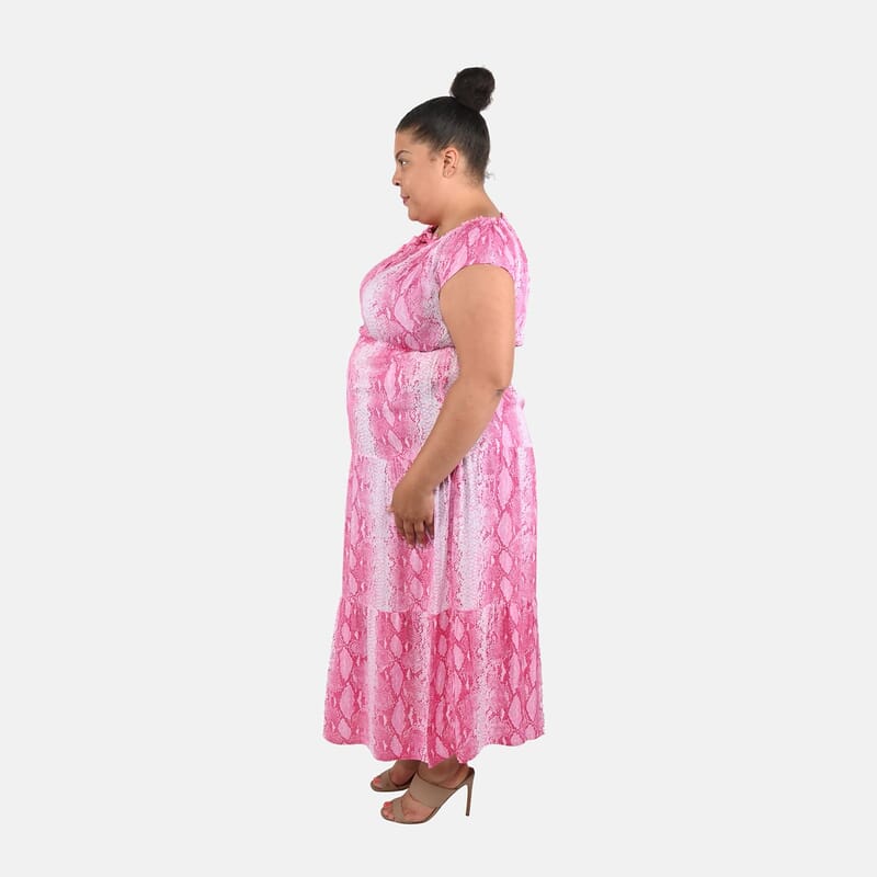 Tamsy Pink Rayon Tropical Printed Maxi Dress - One Size Fits Most