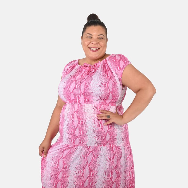 Tamsy Pink Rayon Tropical Printed Maxi Dress - One Size Fits Most