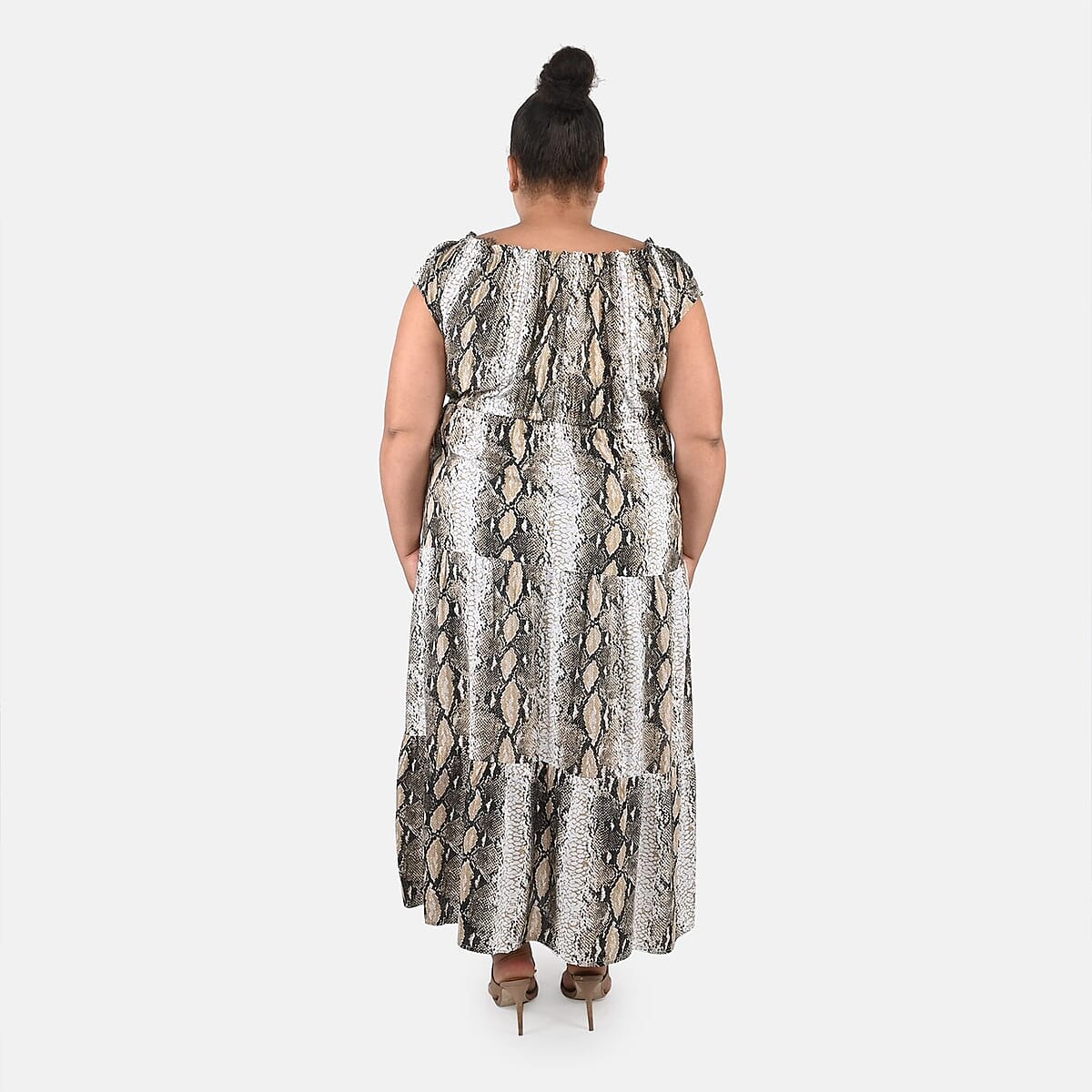 Tamsy White Rayon Tropical Printed Maxi Dress - One Size Fits Most image number 2