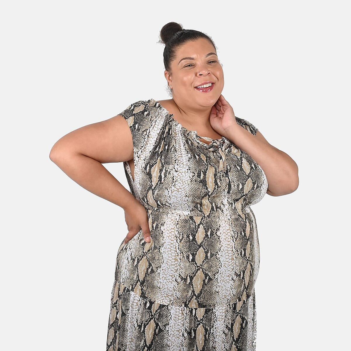 Tamsy White Rayon Tropical Printed Maxi Dress - One Size Fits Most image number 3