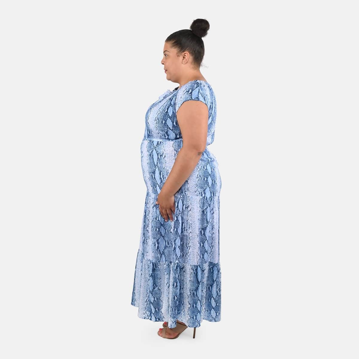 Tamsy Blue Rayon Tropical Printed Maxi Dress - One Size Fits Most image number 2