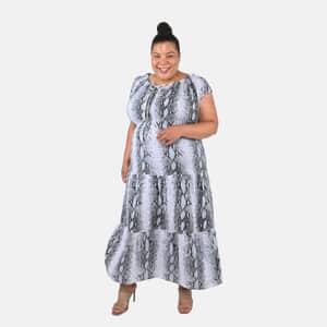 Tamsy Gray Rayon Tropical Printed Maxi Dress - One Size Fits Most
