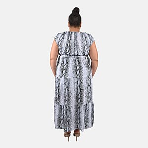 Tamsy Gray Rayon Tropical Snake Printed Maxi Dress - One Size Fits Most