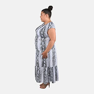 Tamsy Gray Rayon Tropical Snake Printed Maxi Dress - One Size Fits Most