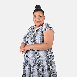 Tamsy Gray Rayon Tropical Snake Printed Maxi Dress - One Size Fits Most
