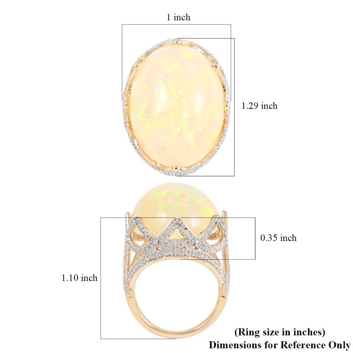 Luxoro 10K Yellow Gold Ethiopian Welo Opal and G-H I3 Diamond Ring 7.40 Grams 28.35 ctw image number 4