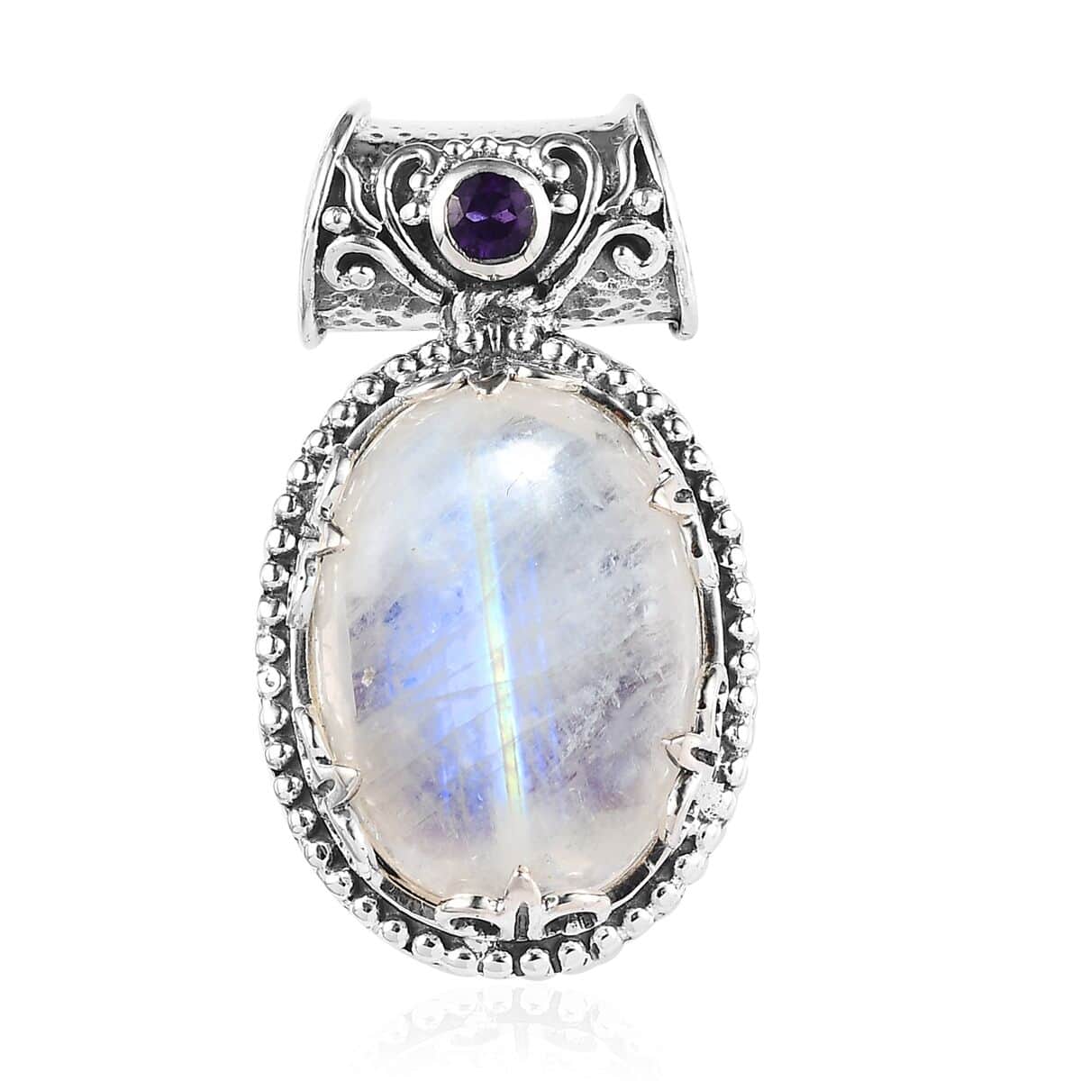 Rainbow Moonstone and African Amethyst Pendant in Sterling Silver 12.35 ctw image number 0