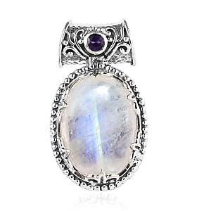 Rainbow Moonstone and African Amethyst Pendant without Chain in Sterling Silver 12.35 ctw