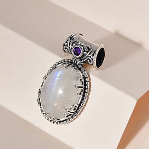 Rainbow Moonstone and African Amethyst Pendant without Chain in Sterling Silver 12.35 ctw