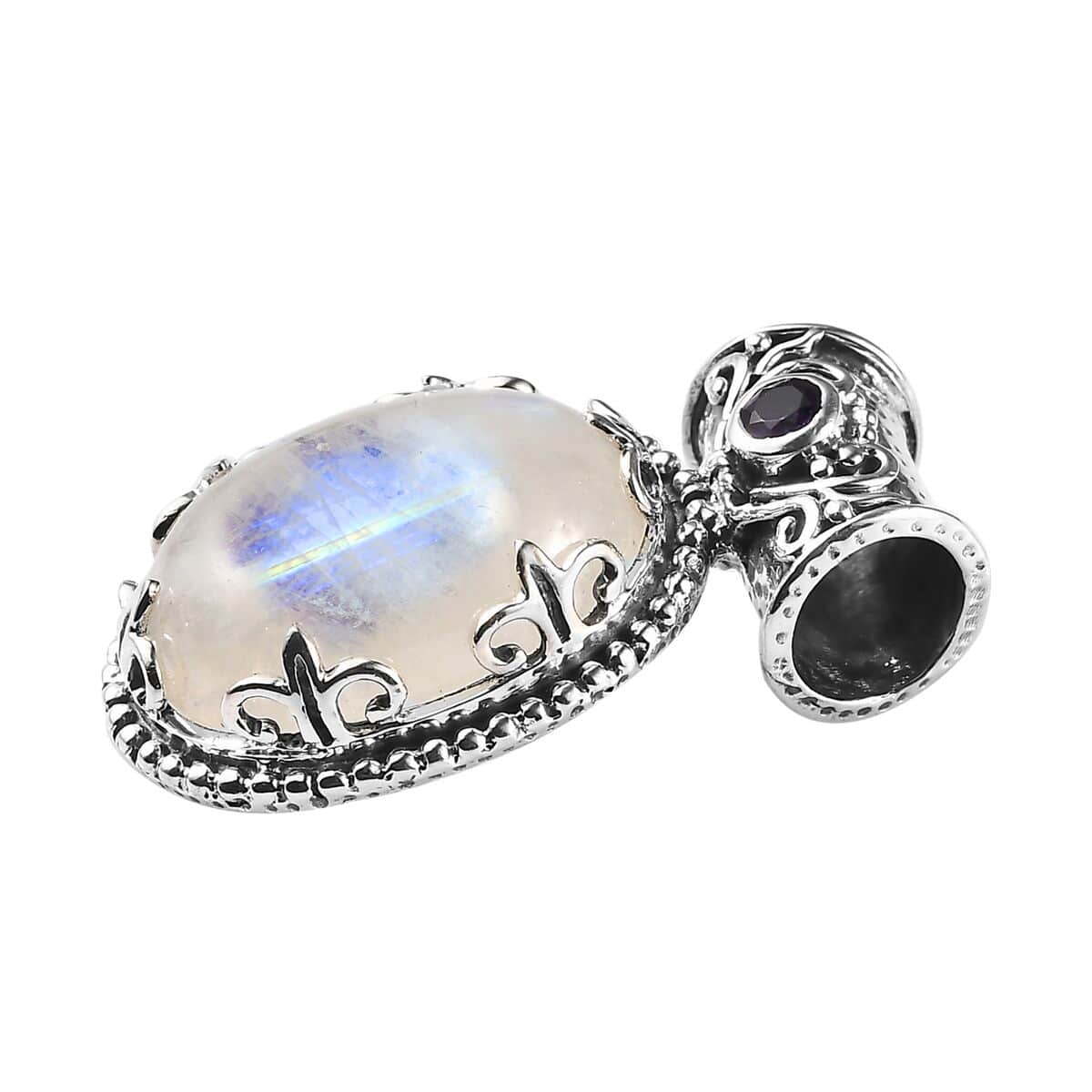 Rainbow Moonstone and African Amethyst Pendant in Sterling Silver 12.35 ctw image number 5