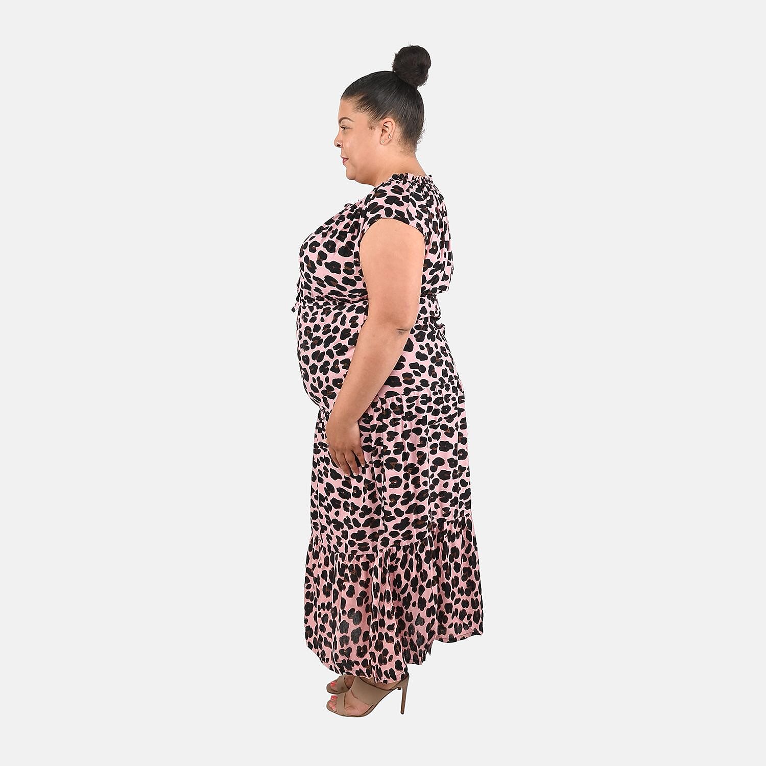 Tamsy Pink Rayon Leopard Printed Maxi Dress - One Size Fits Most