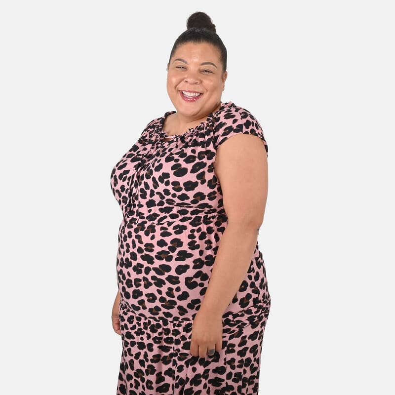 Tamsy Pink Rayon Leopard Printed Maxi Dress - One Size Fits Most