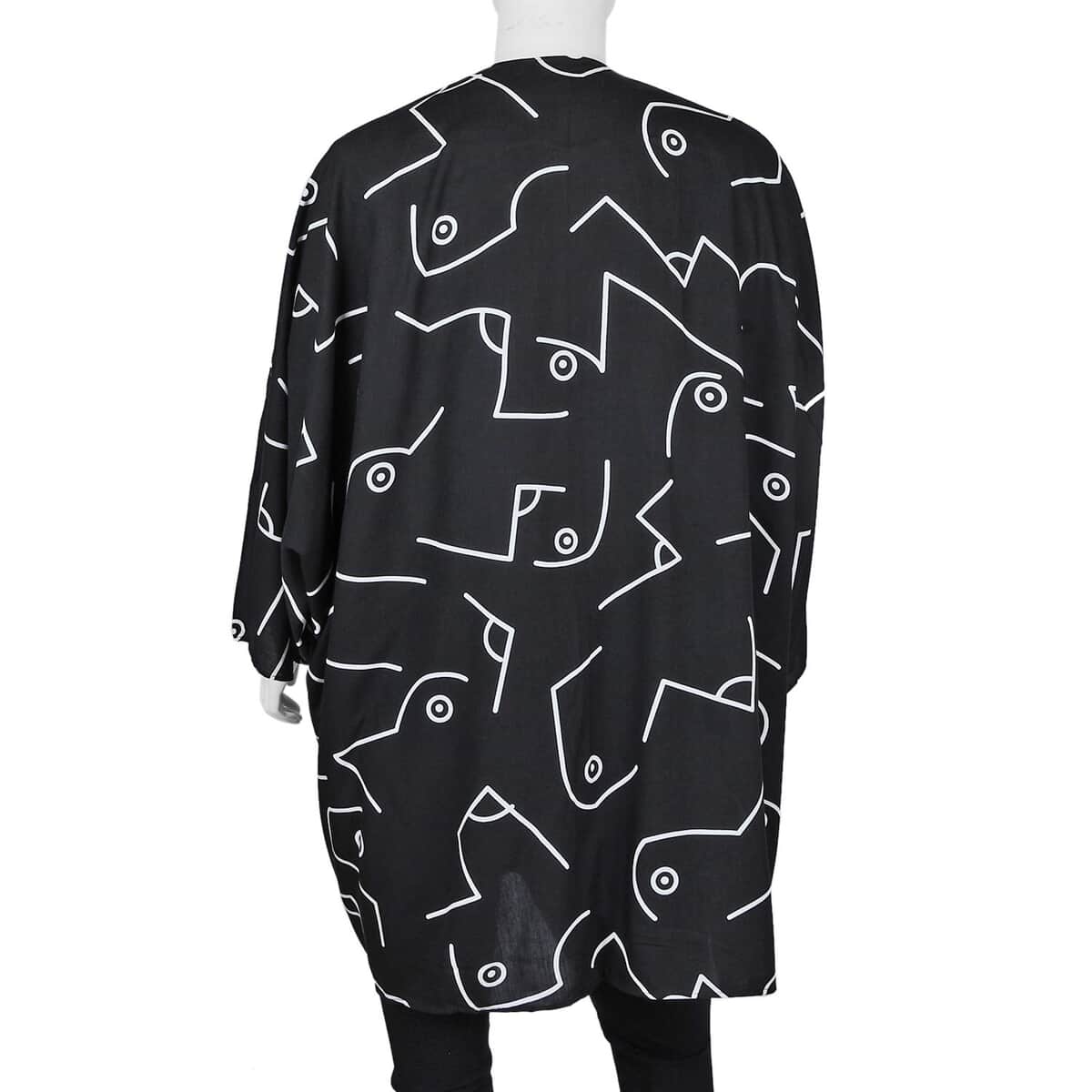 Tamsy Black Abstract Pattern 100% Cotton Kimono - One Size Fits Most image number 1