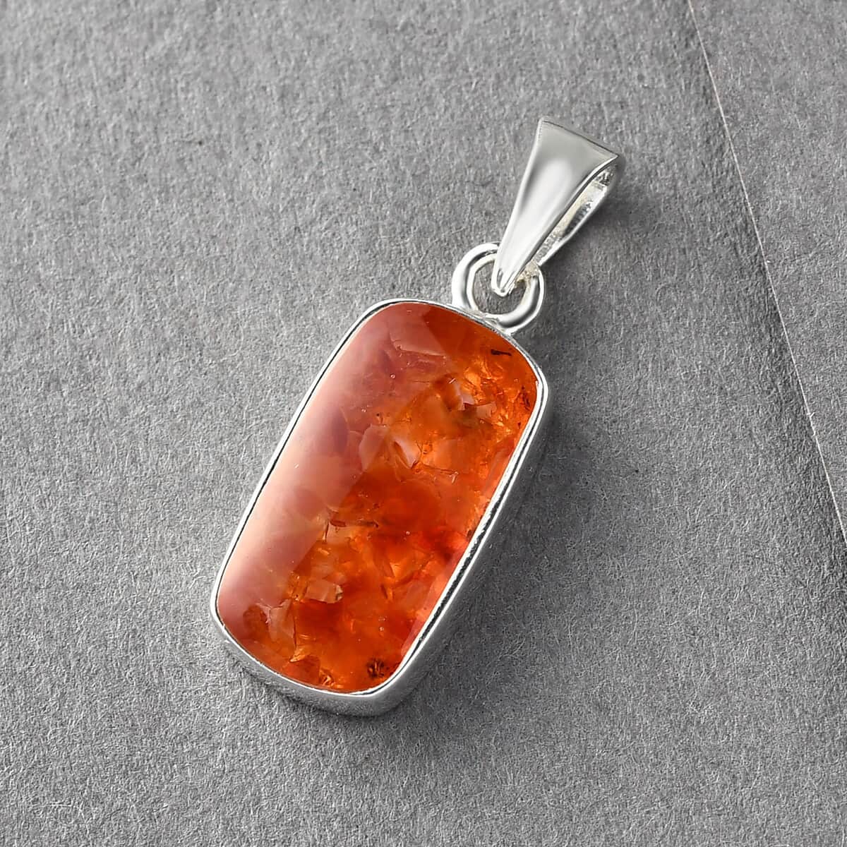Artisan Crafted Fire Opal Chips Elongated Pendant in Sterling Silver 5.00 ctw image number 1