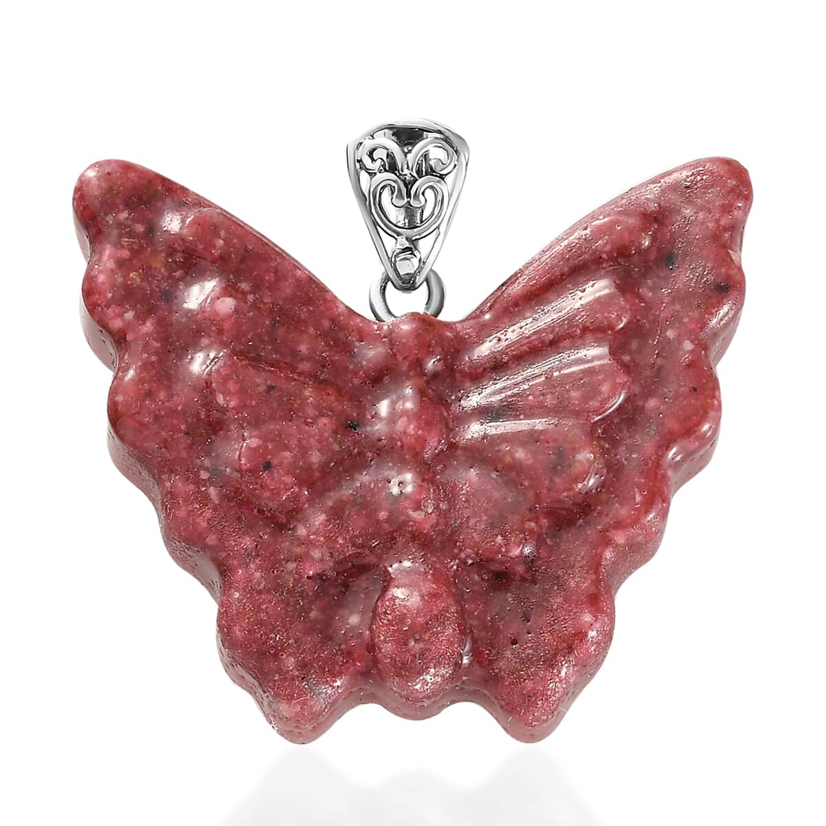 Freshened Thulite Butterfly Pendant in Sterling Silver 45.30 ctw image number 0