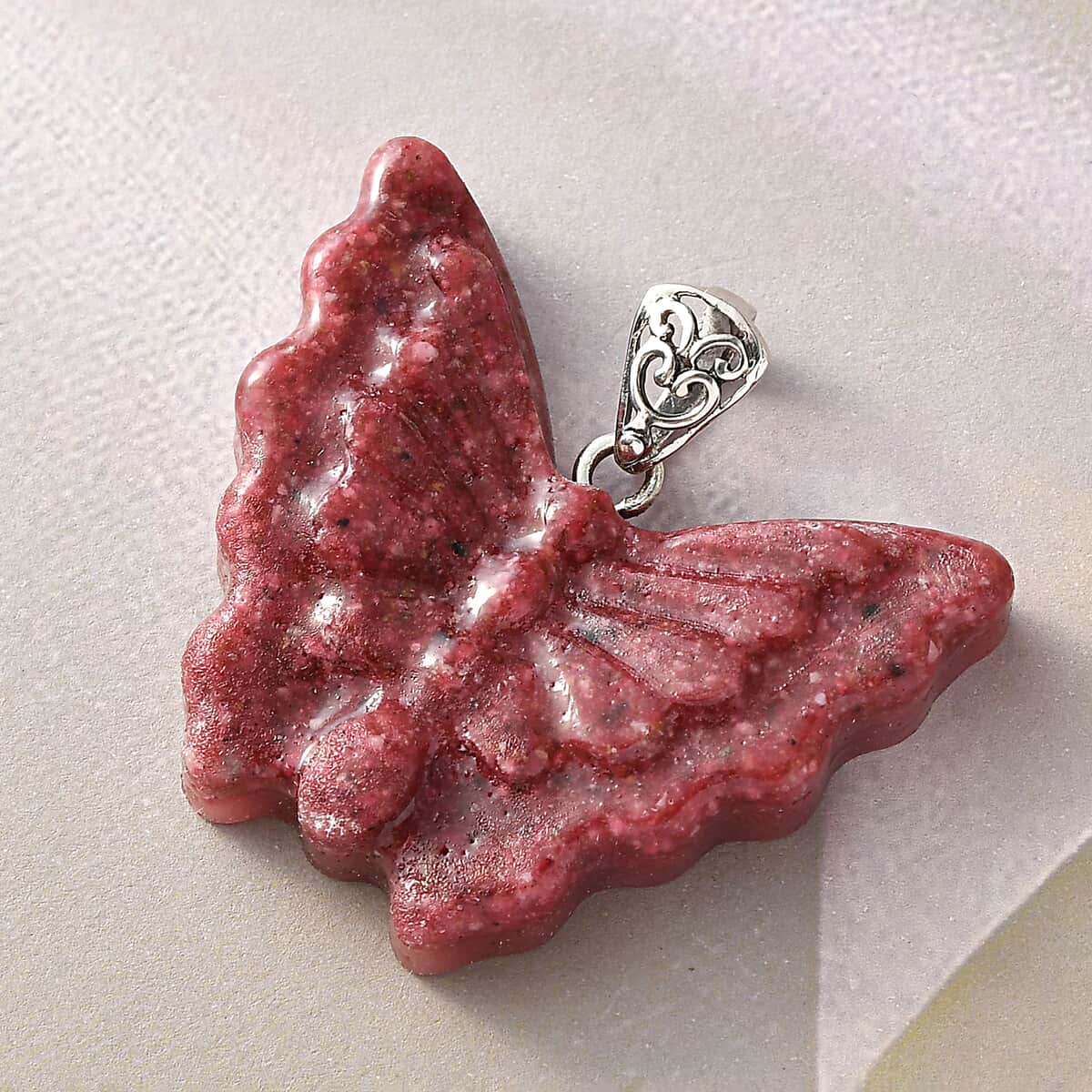 Freshened Thulite Butterfly Pendant in Sterling Silver 45.25 ctw image number 1