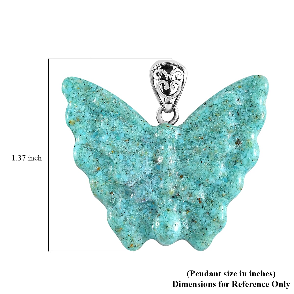 Freshened Turquoise Butterfly Pendant in Sterling Silver 35.00 ctw image number 4