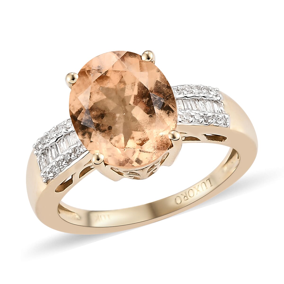 Luxoro 10K Yellow Gold Premium Ceylon Imperial Garnet and G-H I3 Diamond Ring (Size 10.0) 3.65 Grams 4.10 ctw
