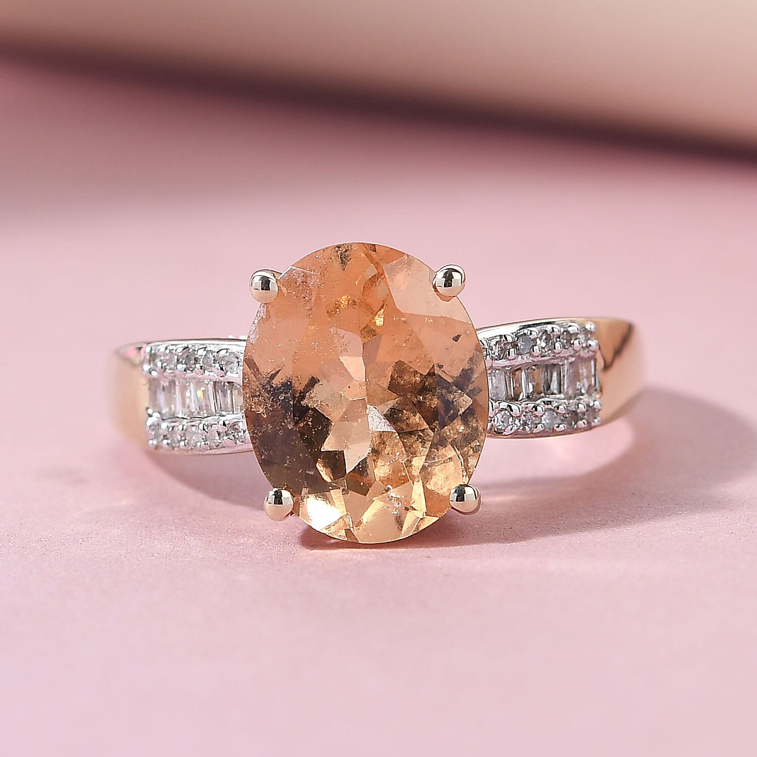 Luxoro 10K Yellow Gold Premium Ceylon Imperial Garnet and G-H I3 Diamond Ring (Size 10.0) 3.65 Grams 4.10 ctw