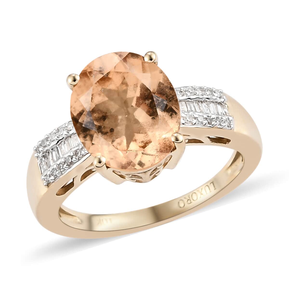 Luxoro 10K Yellow Gold Premium Ceylon Imperial Garnet and G-H I3 Diamond Ring (Size 9.0) 4.10 ctw image number 0