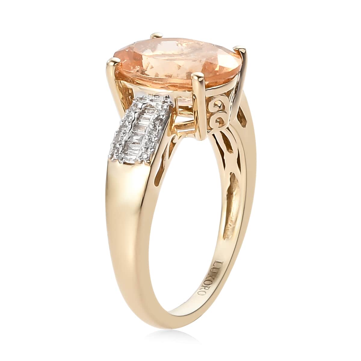 Luxoro 10K Yellow Gold Premium Ceylon Imperial Garnet and G-H I3 Diamond Ring (Size 9.0) 4.10 ctw image number 3