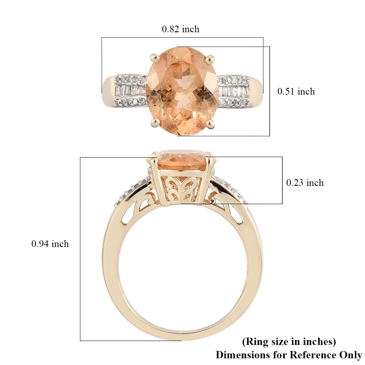 Luxoro 10K Yellow Gold Premium Ceylon Imperial Garnet and G-H I3 Diamond Ring (Size 9.0) 4.10 ctw image number 5