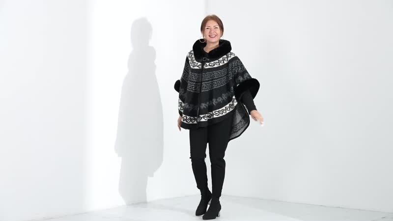 TAMSY Black Half Moon Faux Fur Lined Hooded Poncho with Snap on Button Closure - One Size Fits Most
