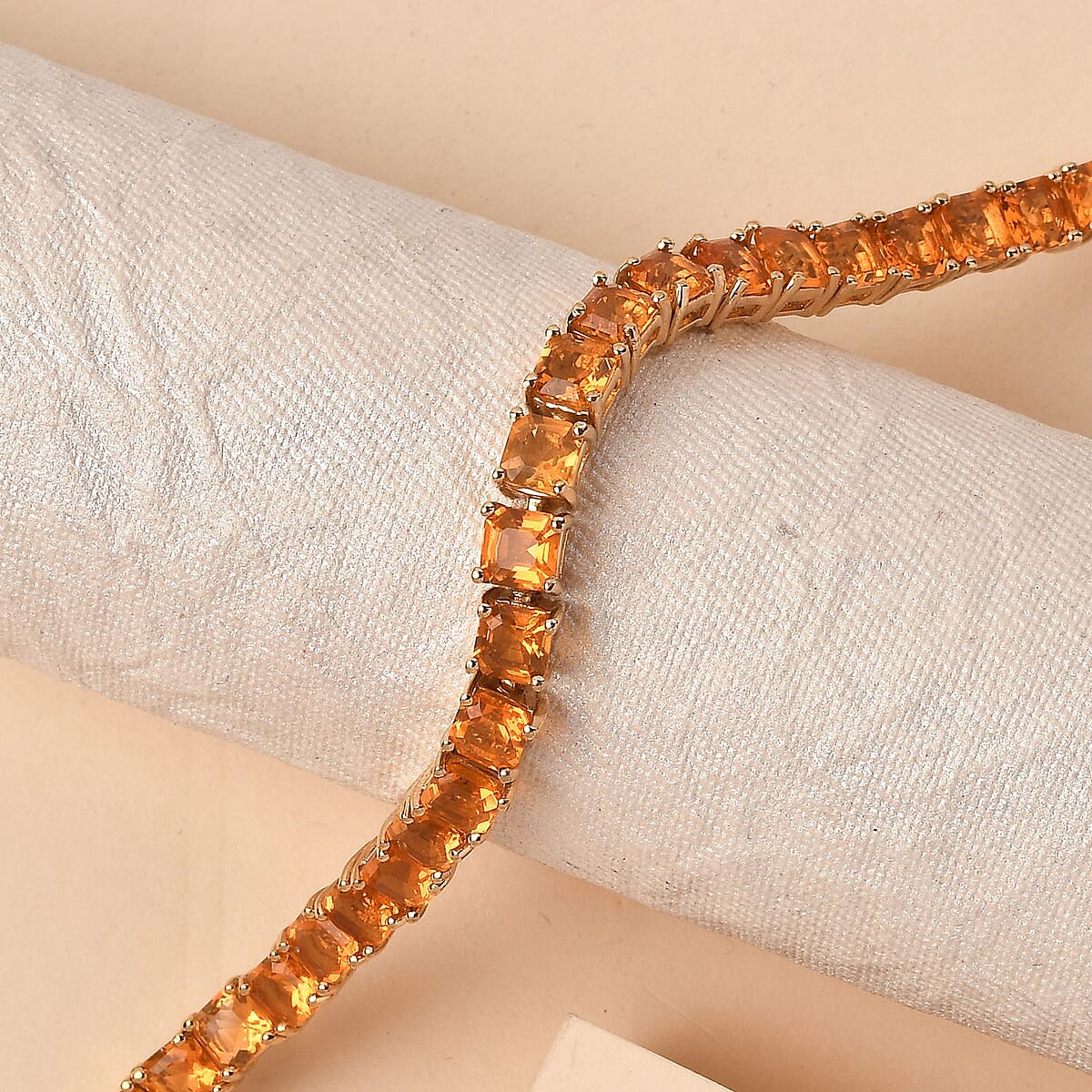 Asscher Cut Jalisco Fire Opal Tennis Bracelet in Vermeil Yellow Gold Over Sterling Silver (7.25 In) 8.75 ctw image number 1