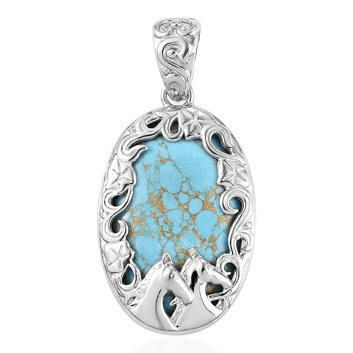 Mojave Blue Turquoise Solitaire Pendant in Platinum Over Copper with Magnet 30.25 ctw image number 0