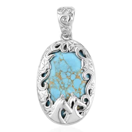 Mojave Blue Turquoise Solitaire Pendant in Platinum Over Copper with Magnet 30.25 ctw image number 0