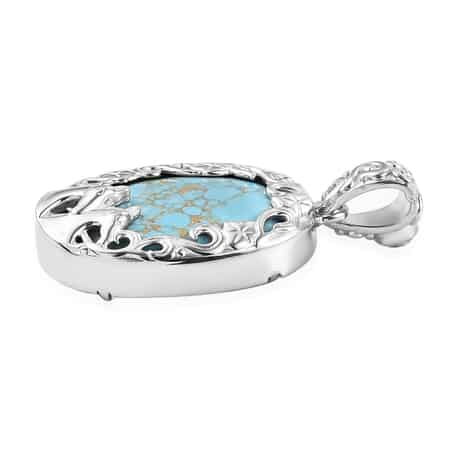 Mojave Blue Turquoise Solitaire Pendant in Platinum Over Copper with Magnet 30.25 ctw image number 2