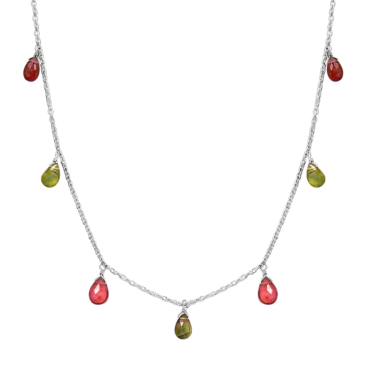 Multi Color Tourmaline Teardrop Charm Necklace 18 Inches in Sterling Silver 8.90 ctw image number 0