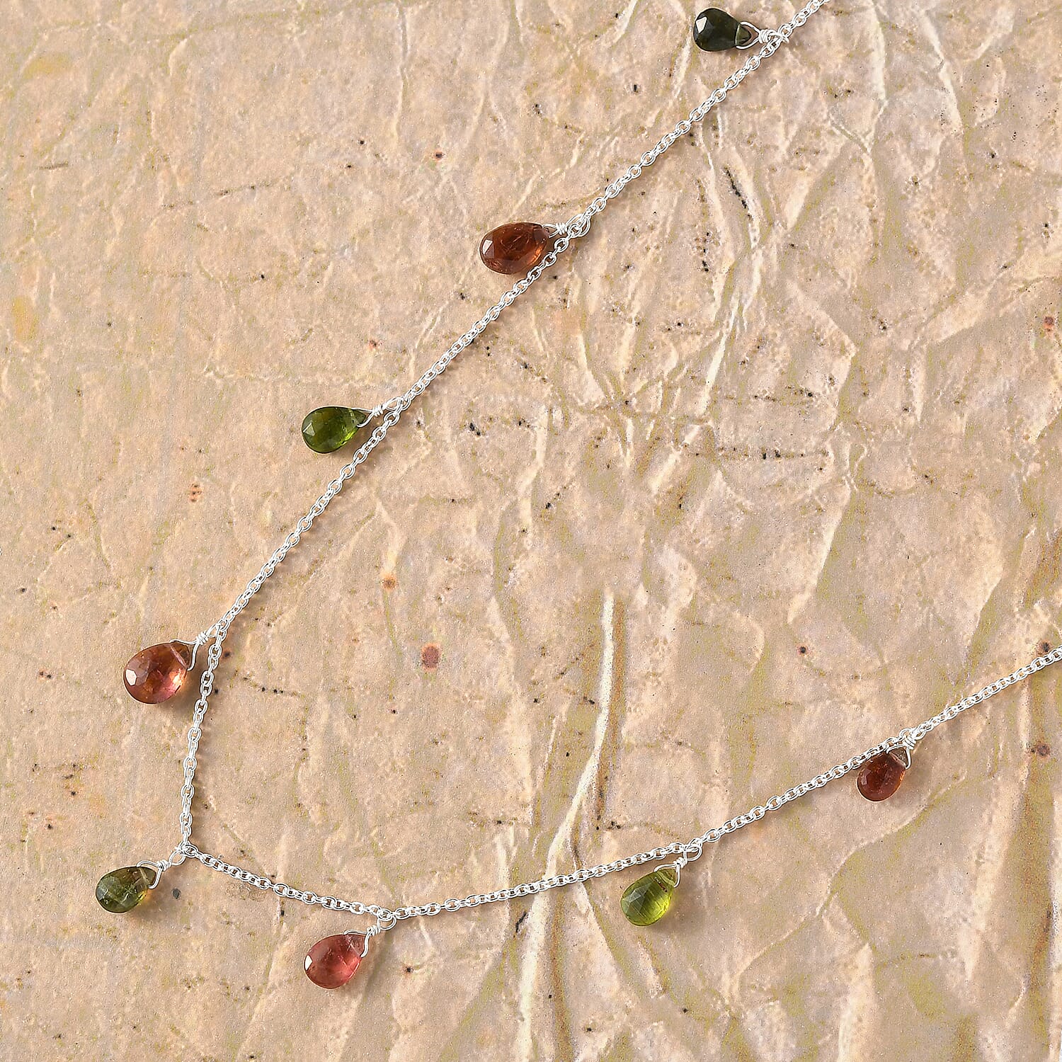 Multi Color Tourmaline Teardrop Charm Necklace 18 Inches in Sterling Silver 8.90 ctw