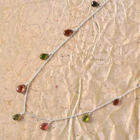 Multi Color Tourmaline Teardrop Charm Necklace 18 Inches in Sterling Silver 8.90 ctw image number 1