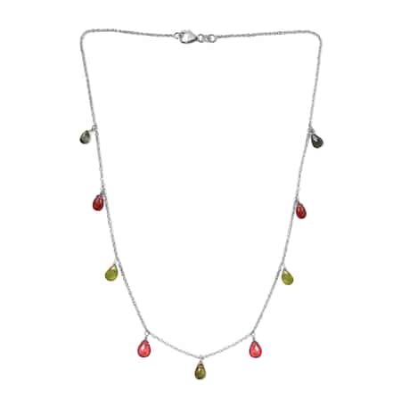 Multi Color Tourmaline Teardrop Charm Necklace 18 Inches in Sterling Silver 8.90 ctw image number 3