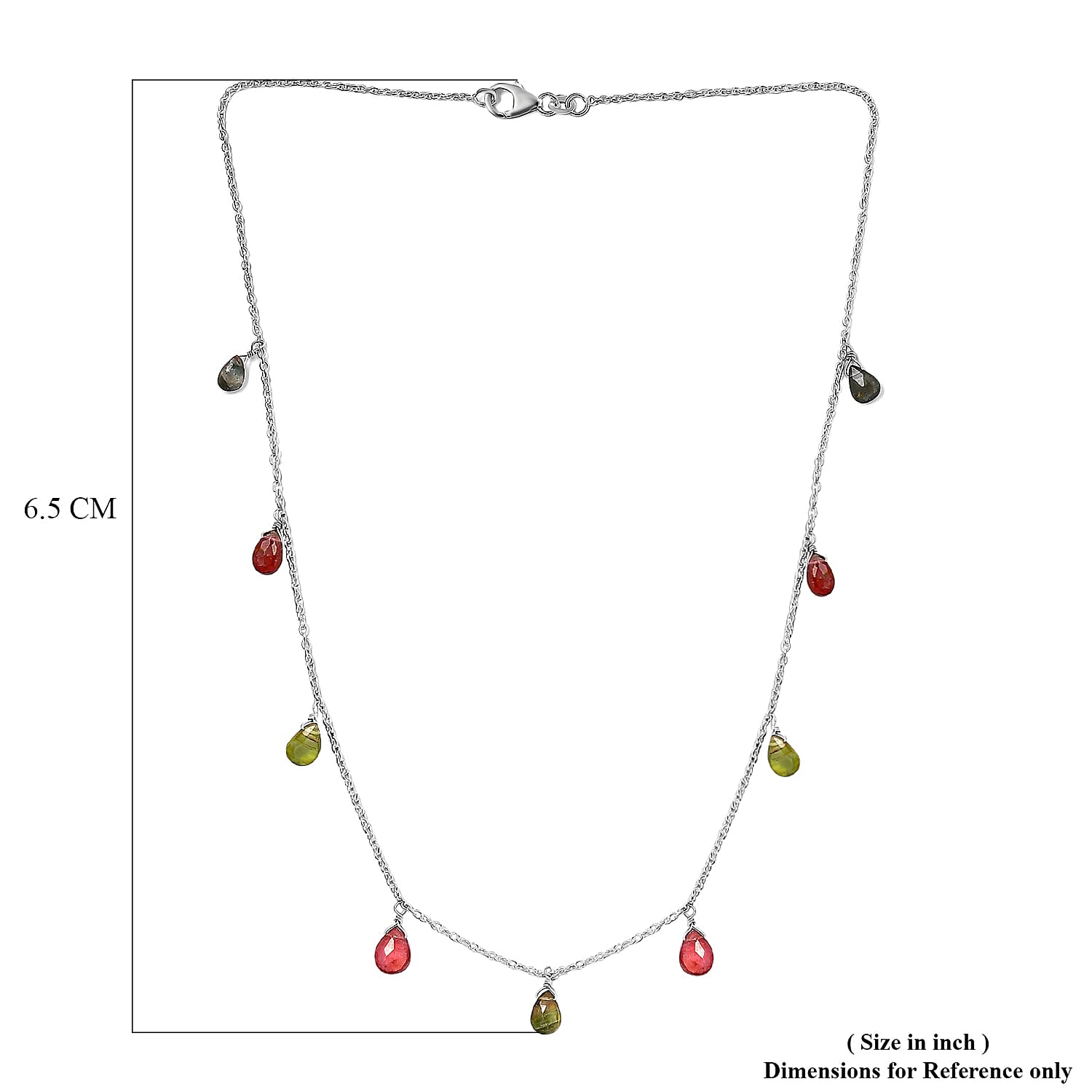 Multi Color Tourmaline Teardrop Charm Necklace 18 Inches in Sterling Silver 8.90 ctw