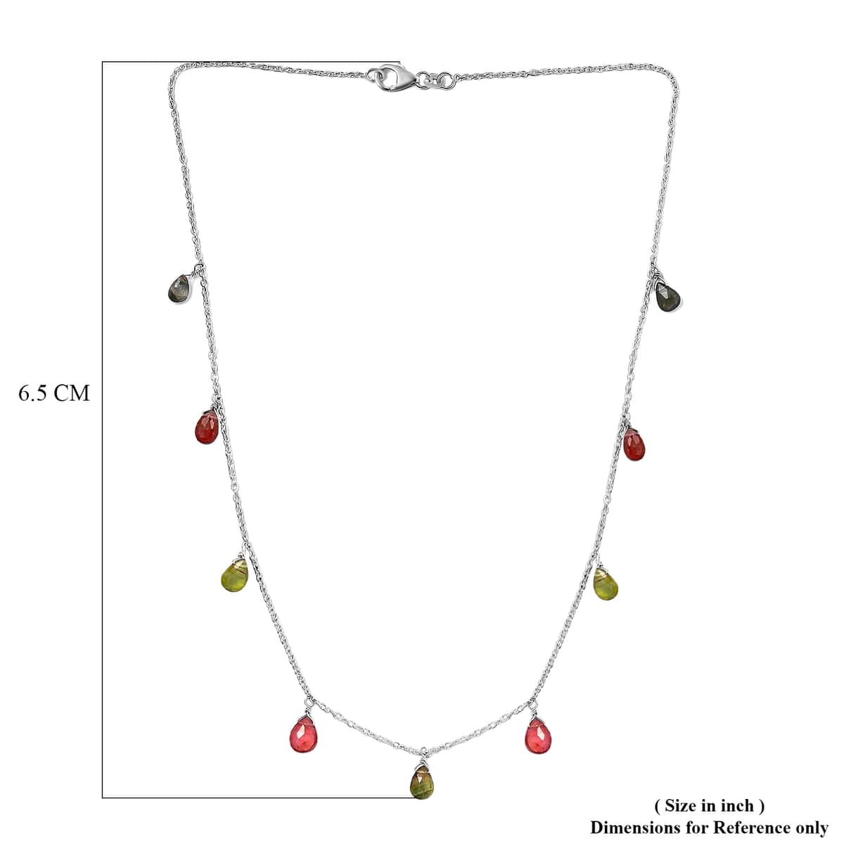 Multi Color Tourmaline Teardrop Charm Necklace 18 Inches in Sterling Silver 8.90 ctw image number 5