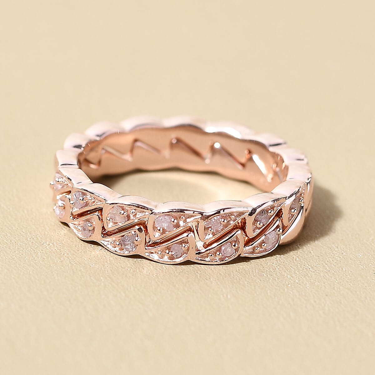 Uncut Natural Pink Diamond Stackable Band Ring in Vermeil Rose Gold Over Sterling Silver (Size 7.0) 0.10 ctw image number 1