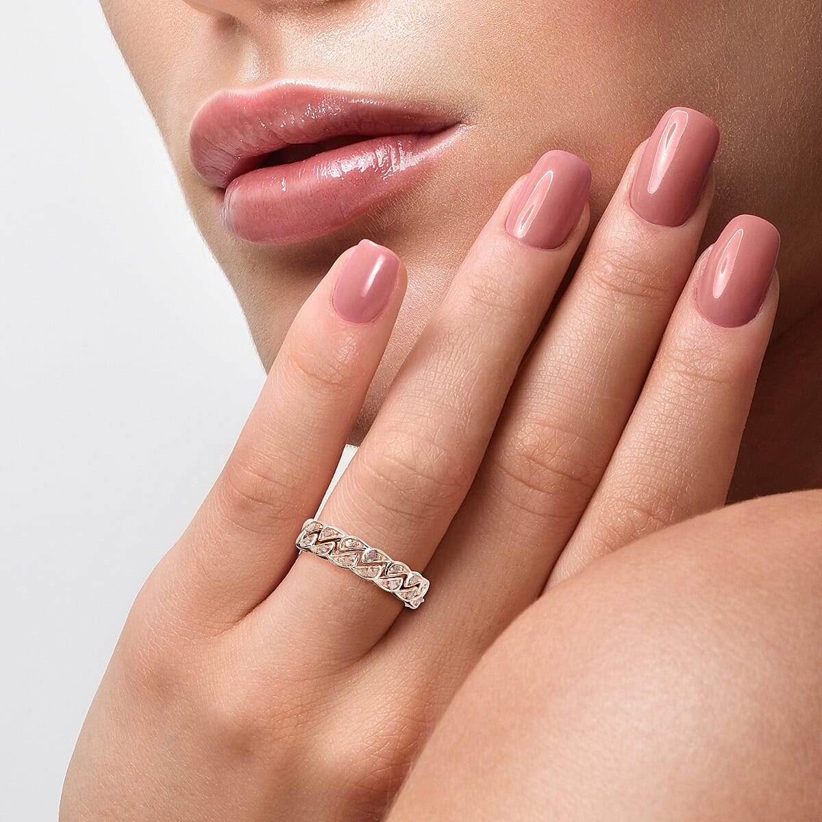 Uncut Natural Pink Diamond Stackable Band Ring in Vermeil Rose Gold Over Sterling Silver (Size 7.0) 0.10 ctw image number 2