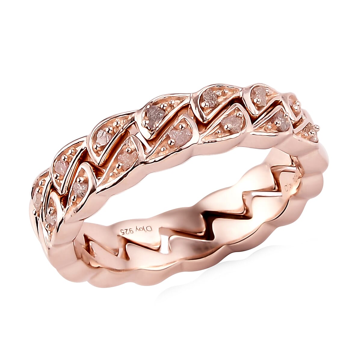 Uncut Natural Pink Diamond Stackable Band Ring in Vermeil Rose Gold Over Sterling Silver (Size 7.0) 0.10 ctw image number 3