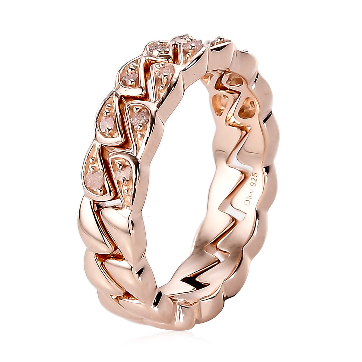 Uncut Natural Pink Diamond Stackable Band Ring in Vermeil Rose Gold Over Sterling Silver (Size 7.0) 0.10 ctw image number 4